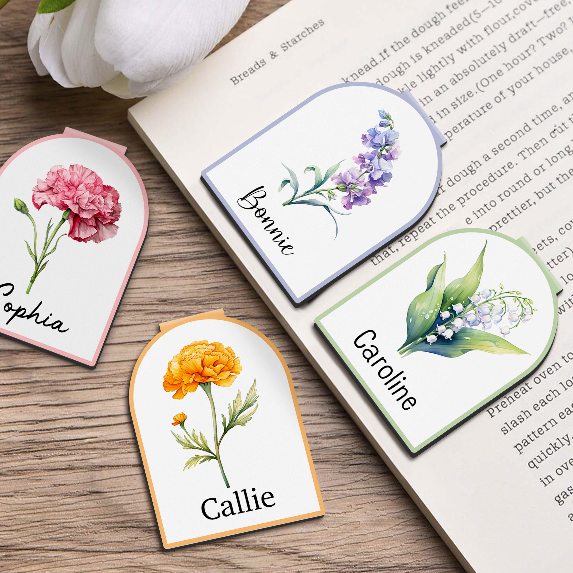Personalizado Nacimiento Flor Marcapáginas magnético Clip con nombre Cumpleaños Aniversario Regalo para las mujeres amantes de los libros Ratones de biblioteca