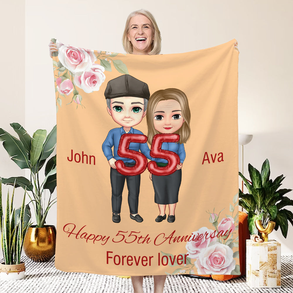 Manta suave personalizada con nombres y textos para pareja de ancianos de dibujos animados Regalo de aniversario de boda de San Valentín para pareja de ancianos