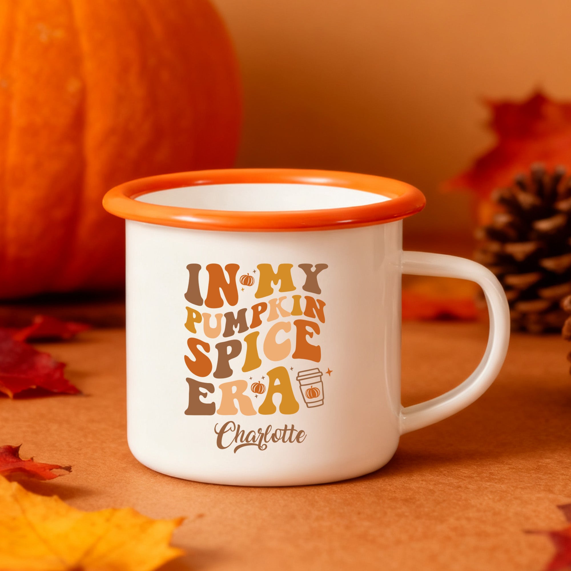 Personalizado En Mi Era de Calabaza Especia 12 oz Taza de Esmalte con Nombre Día de Acción de Gracias Cumpleaños Regalo para la Familia Niños