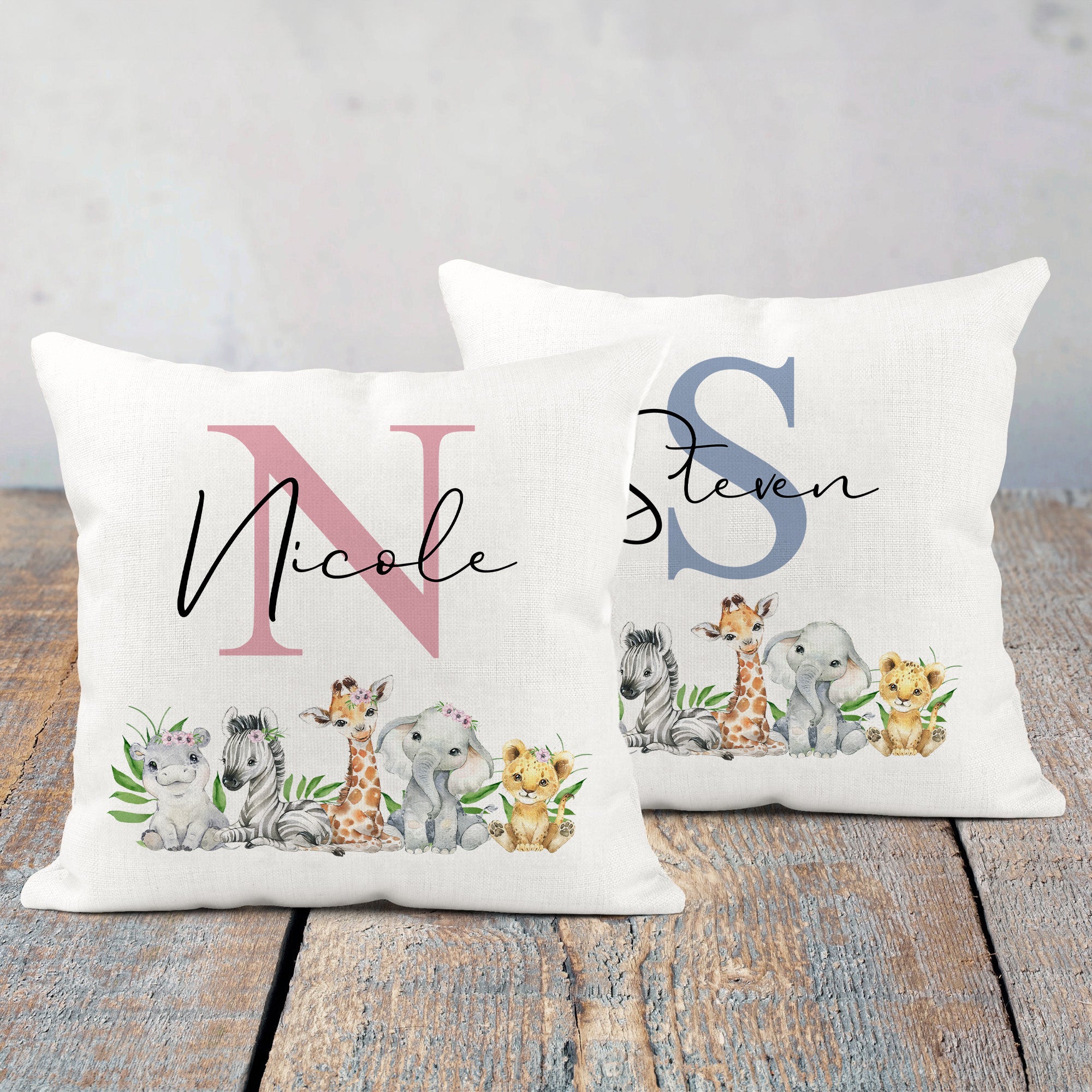 Funda de cojín para bebé personalizada con nombre e inicial Animales del bosque Decoración de habitación Regalo de Baby Shower para recién nacidos Nuevos padres