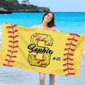 Toalla de playa personalizada de béisbol con lentejuelas de imitación y secado rápido con nombre y número Regalo de cumpleaños para los amantes del béisbol el día del partido