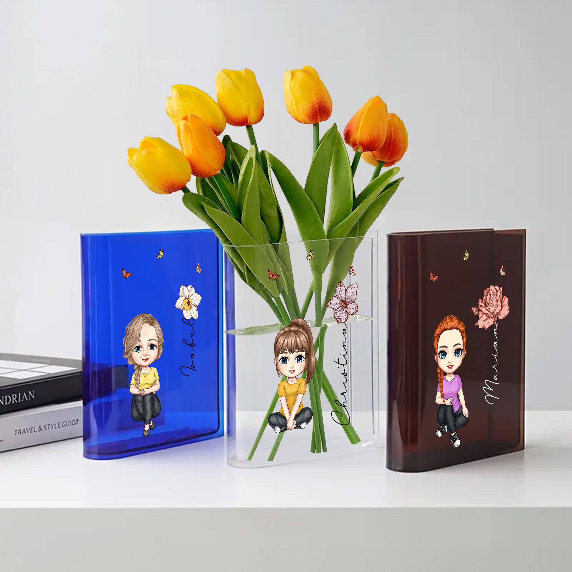 Personalizada de dibujos animados flor de nacimiento florero claro libro con el nombre estantería decoración de la habitación regalo de cumpleaños para la familia amigo