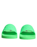 Men's Green Leather Slides Sandals Beachwear Shoes Calf Thermo Plastic