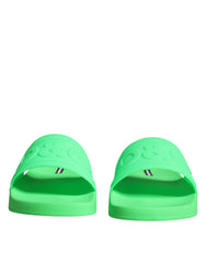 Men's Green Leather Slides Sandals Beachwear Shoes Calf Thermo Plastic