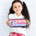 Estuche personalizado de doble capa Oxford con nombre y cremallera con diseño de unicornio de fantasía Regalo de cumpleaños de vuelta al cole para estudiantes