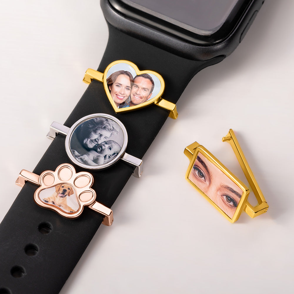 Personalizado Rectángulo Oval Corazón Perro Pata Foto Reloj Banda Charm Smartwatch Accesorios Cumpleaños Aniversario Regalo para Ella Él