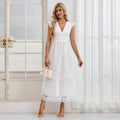 Bridal Wedding Dress White Sleeveless Long V-Neck A-line Tulle