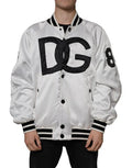 Men's White Polyester Logo Full Zip Bomber Jacket Black And Clothing