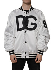 Men's White Polyester Logo Full Zip Bomber Jacket Black And Clothing