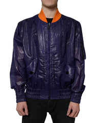 Men's Blue Cotton Stretch Full Zip Bomber Jacket Elastane Clothing