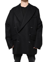 Black Wool Double Breasted Men Coat Jacket Virgin Nylon Clothing