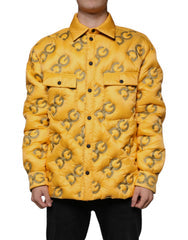 Men's Yellow Logo Padded Buttoned Blouson Jacket Nylon Clothing
