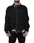 Black Nylon Full Zip Men Bomber Jacket Polyester Clothing