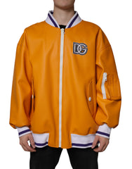 Men's Orange White Full Zip Jersey Bomber Jacket Pvc Cotton Clothing