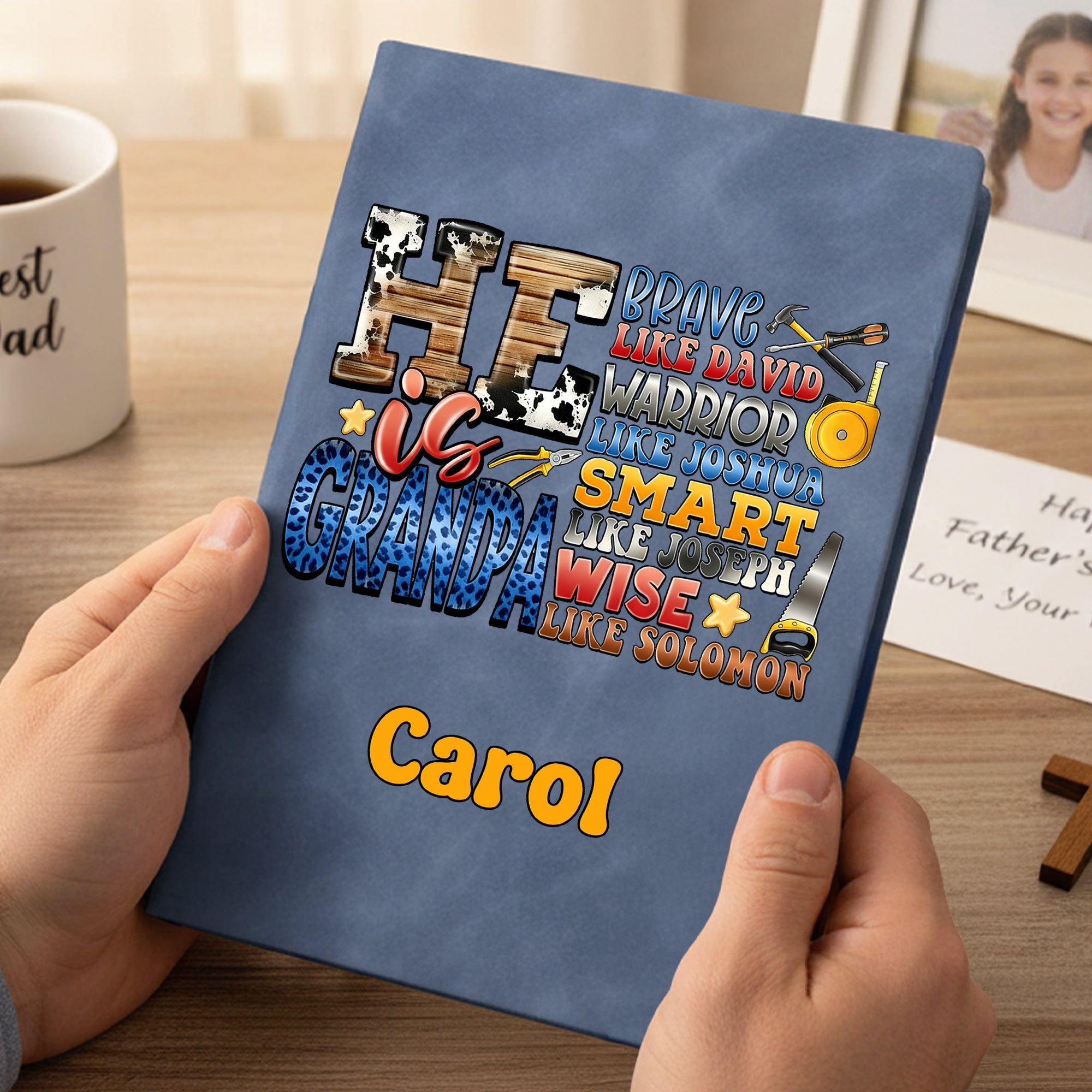 Personalizado He is Dad Versículos de la Biblia A5 A6 PU Cuaderno de cuero con nombre Día del Padre Cumpleaños Regalo para el Padre Abuelo