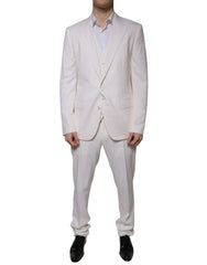 Men's White Wool Silk 3 Piece Slimfit Formal Suit Virgin