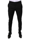 Men's Black Wool Skinny Formal Dress Pants Virgin Elastane