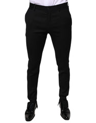 Men's Black Wool Skinny Formal Dress Pants Virgin Elastane