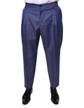 Men's Blue Wool Tapered Formal Dress Pants Virgin Polyester