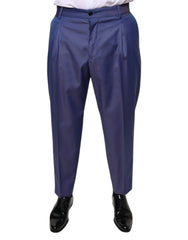 Men's Blue Wool Tapered Formal Dress Pants Virgin Polyester