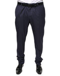 Men's Blue Wool Skinny Formal Dress Pants Virgin Silk