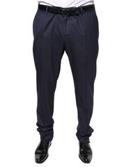 Men's Blue Wool Skinny Formal Dress Pants Virgin Silk
