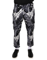 Men's Gray Banana Leaf Cotton Stretch Capri Pants