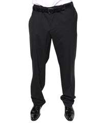 Black Wool Men Formal Dress Pants Virgin Elastane