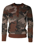 Men's Camouflage Crew Neck Sweater Brown Polyester Silk Viscose