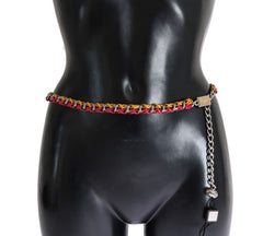 Women's Red Yellow Leather Crystal Belt