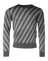 Men's Diagonal-Striped Silk Sweater Gray