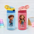 Botella isotérmica personalizada de 355 ml con pajita tapa antigoteo nombre y personaje de dibujos animados regalo de vuelta al cole para niños