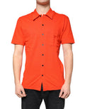 Men's Orange Cotton Button Down Casual Polo Shirt