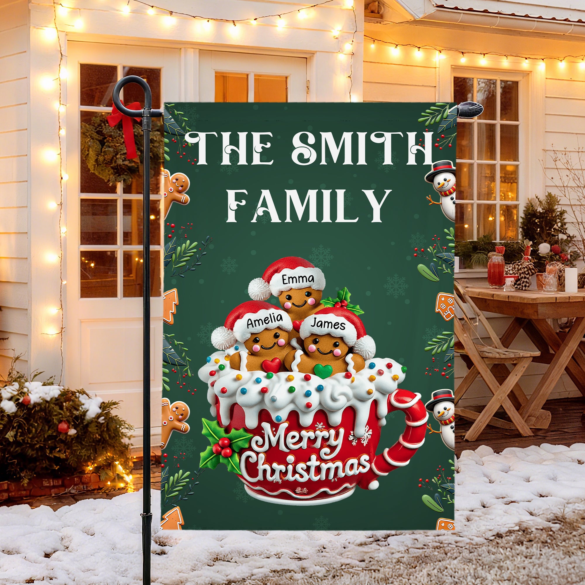 Personalizado 2-20 Lindo 3D Gingerbread Men Garden Flag con Título y Nombre Merry Christmas Gift for Grandparents Gardening Lovers