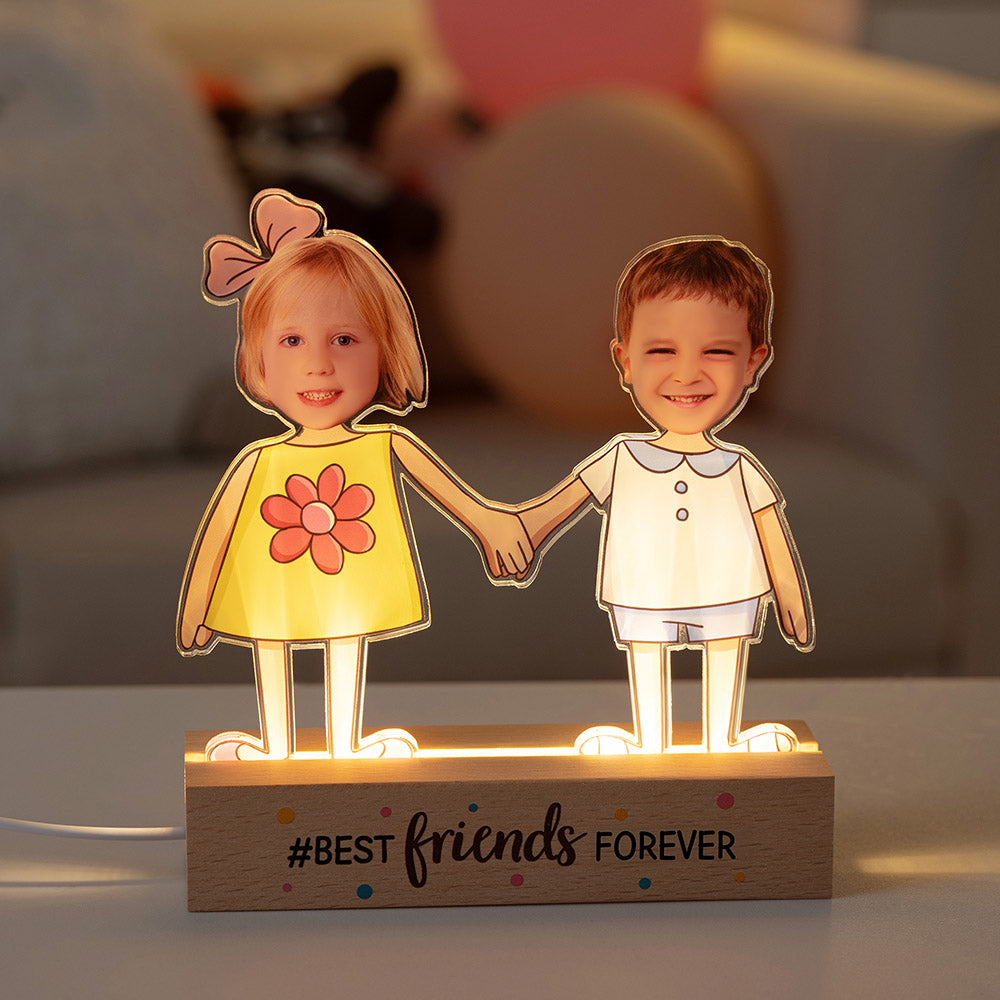 Lámpara de noche LED personalizada con base de madera Decoración del hogar Amistad Regalo de cumpleaños para niños Niñas