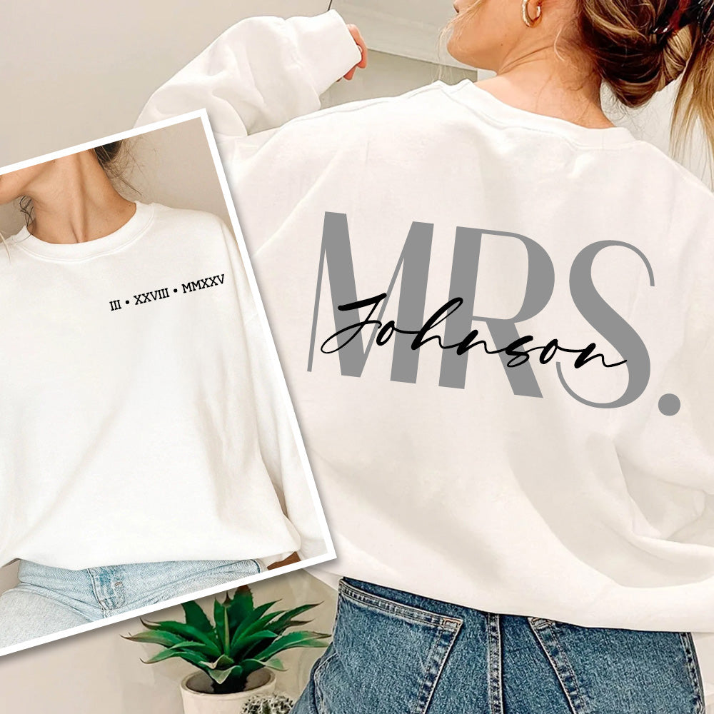 Personalizado Sr. y Sra. Numeral Romano Pareja Sudadera Camiseta a juego con el nombre de la familia Luna de miel Regalo de boda para los recién casados Parejas