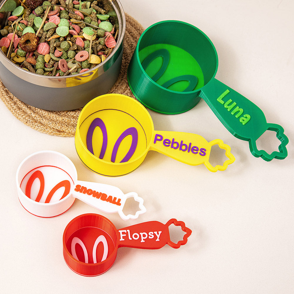 Cuchara personalizada con orejas multicolor para comida de conejos con nombre Accesorio para mascotas Regalo de cumpleaños para el dueño de un conejo