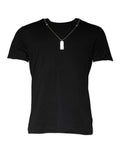Men's Black Cotton Necklace Embellished T-Shirt