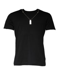 Men's Black Cotton Necklace Embellished T-Shirt