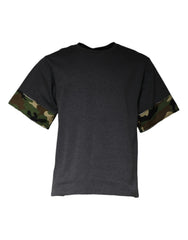 Men's Dark Gray Camouflage Crew Neck T-Shirt Cotton Nylon