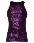 Men's Purple Sequin Round Neck Sleeveless T-Shirt Nylon Elastane