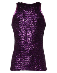 Men's Purple Sequin Round Neck Sleeveless T-Shirt Nylon Elastane