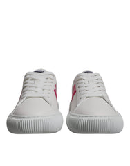 Men's White Pink Greca Print Platform Low Top Sneakers Shoes Calf Leather