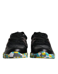 Black Polyester Low Top Men Sneakers Shoes Calf Pvc Lamb