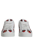 Women's White Devil Face Portofino Sneakers Shoes And Red Calf Leather