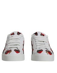 Women's White Devil Face Portofino Sneakers Shoes And Red Calf Leather