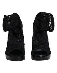 Women's Black Stretch Taormina Lace Boots Shoes Nylon Viscose Elastane Silk