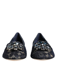 Women's Blue Taormina Lace Crystals Flats Shoes Viscose Cotton Nylon