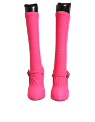 Women's Pink Nylon Crystal Vally High Boots Shoes Viscose Elastane Silk