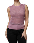 Women's Pink Mesh See Through Sleeveless Tank Top Viscose Polyester Film Fiber
